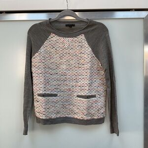 J. Crew Gray and White Crewneck Sweater with Raglan Sleeves Womens XS